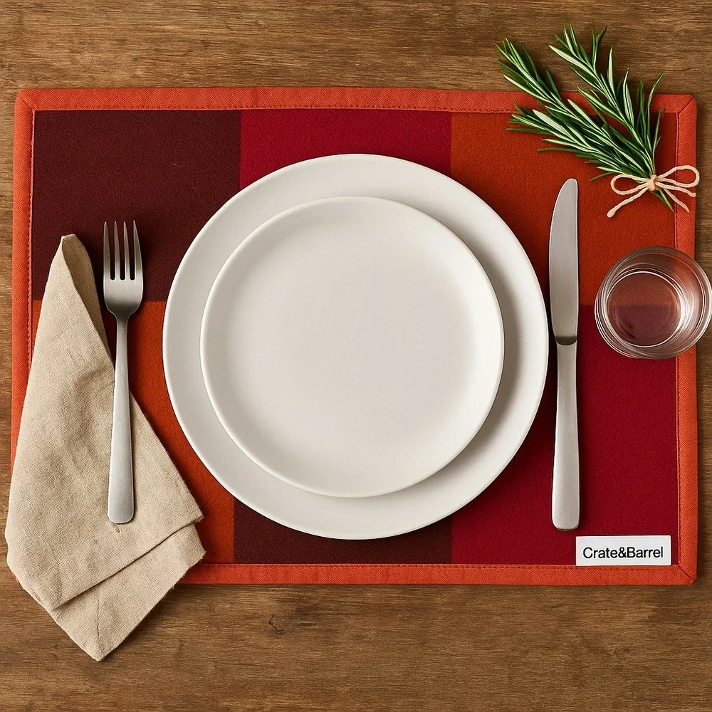 Crate & Barrel Soho Felt‎ Wool Blend Placemats Set of 3 Red Orange Patchwork